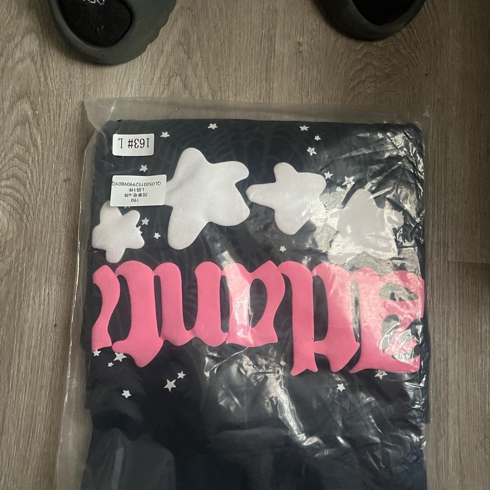 Black Hoodie with Pink and White Star Design